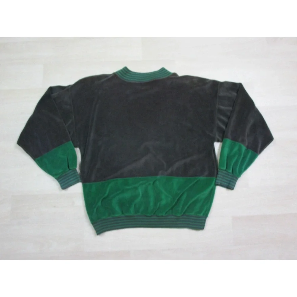 VTG VELOUR LONG SLEEVE POCKET SWEATER Green‎ Color-Block MEN'S (M) Grunge Rock